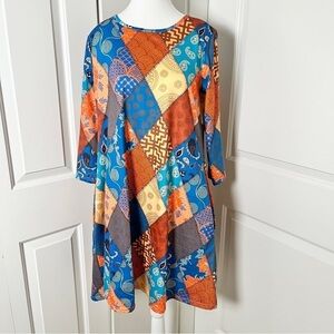 Bohemian Rhapsody: Patchwork Style Mixed Print Trapeze Swing Dress - Size M/L